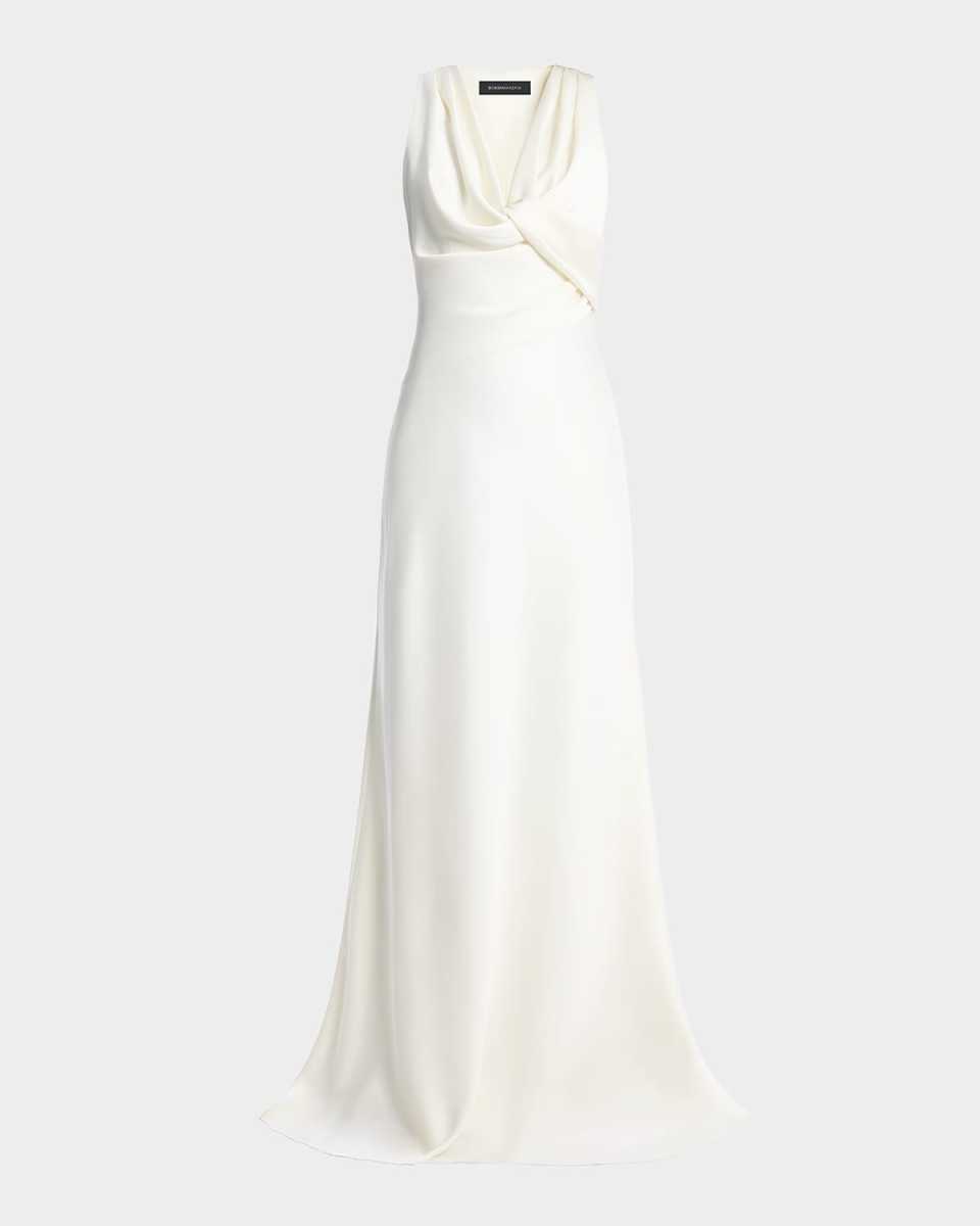 Twisted Cowl-Neck Halter Gown